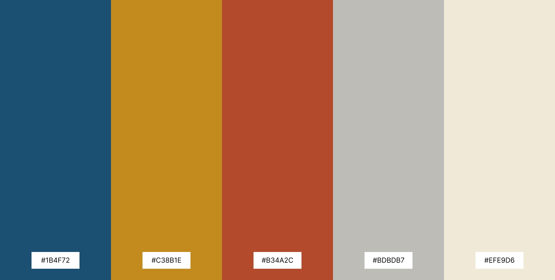 Moroccan contrasting color palette swatch featuring deep blue, warm ochre, burnt orange, soft gray, and cream, each with labeled hex codes